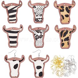 DIY Cattle Head Dangle Earring Making Kit, Including Leopard Print Pattern Cowhide Leather Big Pendants, Brass Earring Hooks, Brown, 86Pcs/box(DIY-OC0009-75)