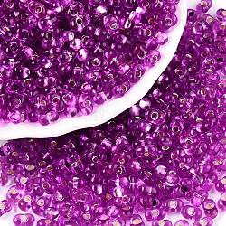 Baking Paint Transparent Glass Seed Beads, Silver Lined, Peanut, Medium Violet Red, 5.5~6.5x3.5~4x3~3.5mm, Hole: 1.2~1.4mm, about 4500pcs/pound(SEED-N006-05G)