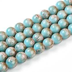 Baking Painted Glass Beads Strands, Round, Two Tone, Turquoise, 10~10.5mm, Hole: 1.4mm, about 79~83pcs/strand, 29.92~31.10 inch(76~79cm)(DGLA-N008-10mm-05)