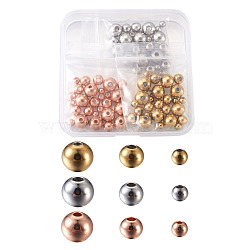 304 Stainless Steel Spacer Beads, Round, Mixed Color, 4~8x3~7mm, Hole: 1~2.5mm, 90pcs/box(STAS-TA0004-74)