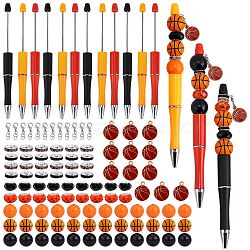 DIY Basketball Beadable Pen Making Kit, Including Alloy Clasps, Natural Wood & Glass Round Beads, Plastic Ball-Point Pens, Alloy Enamel Pendants, Mixed Color, 114Pcs/box(DIY-SZ0009-96)