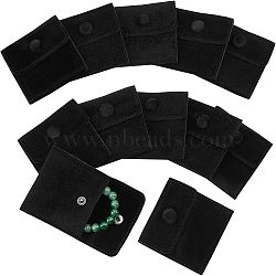 Square Velvet Jewelry Bags, with Snap Fastener, Black, 7x7x0.95cm(TP-NB0001-41A-02)