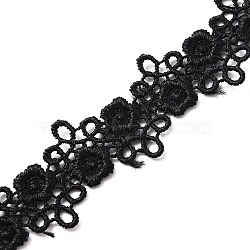 Polyester Lace Trim, Embroidery Ancient Hanfu Lace Ribbon, Flower, Black, 5/8 inch(16mm)(OCOR-WH0067-30)