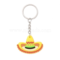 Cartoon PVC Plastic Keychain, for Mexican Holiday Party Decoration Gift Keychain, Sombrero Charms, Hat Pattern, 9cm, Pendant: 32x45.5x3.5mm(KEYC-F035-01B)