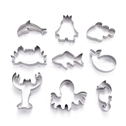 Non-Tarnish Stainless Steel Sea World Mixed Pattern Cookie Candy Food Cutters Molds, for DIY, Kitchen, Baking, Kids Birthday Party Supplies Favors, Stainless Steel Color, 75x39x20.5mm, 9pcs/Set(DIY-H142-08P)