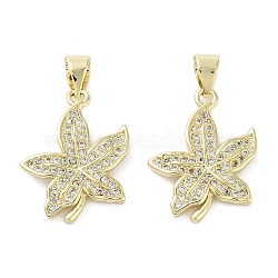 Flower Brass Micro Pave Cubic Zirconia Pendants, Cadmium Free & Lead Free, Long-Lasting Plated, Real 18K Gold Plated, Clear, 19x15.5x2.5mm, Hole: 3x4.5mm(KK-E102-10G)