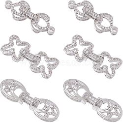 6Pcs 3 Styles Rack Plating Brass Micro Pave Clear Cubic Zirconia Fold Over Clasps, Cadmium Free & Lead Free, Long-Lasting Plated, Platinum, 27~33mm, Clasp: 18.5~21.5x10~11x4.5~5mm, 2pcs/style(KK-HS0001-01P)