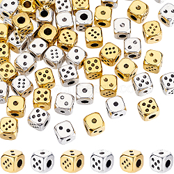 60Pcs Tibetan Style Alloy Beads, Dice, Mixed Color, 7x7x7mm, Hole: 3mm, 30pcs/color(TIBEB-SC0001-62B)