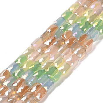 Electroplate Glass Beads Strands, Faceted, Rectangle, Colorful, 6.5~7x4~4.5x3mm, Hole: 0.6mm, about 78pcs/strand, 21.06~21.18 inch(53.5~53.8cm)
