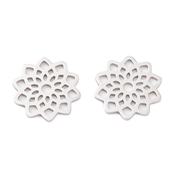 201 Stainless Steel Pendants, Laser Cut, Manual Polishing, Flower, Stainless Steel Color, 16x16x1mm, Hole: 2mm