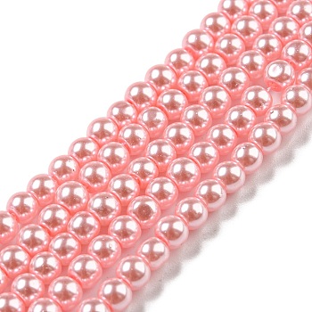 10 Strands Baking Painted Pearlized Glass Pearl Round Bead Strands, Pink, 4~5mm, Hole: 1mm, about 210pcs/strand, 31.40 inch(79.75cm)