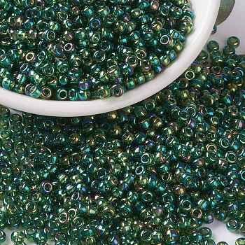 MIYUKI Round Rocailles Beads, Japanese Seed Beads, 8/0, (RR288) Transparent Olive Green AB, 3mm, Hole: 1mm, about 422~455pcs/10g