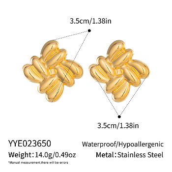 304 Stainless Steel Geometric Textured Rhombus Stud Earrings, Golden, 35x35mm