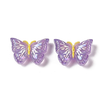 Glitter Plated Resin Cabochons, Butterfly, Medium Purple, 16x23x6.5mm