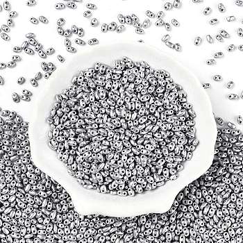 Baking Paint Glass Seed Beads, 2-Hole, Oval, Silver, 5~6x2.5~3.5x3mm, hole: 0.7~0.9mm, about 7500pcs/pound