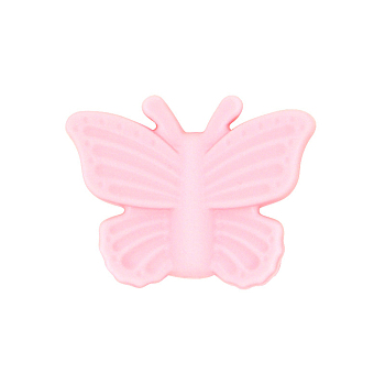 Butterfly Food Grade Eco-Friendly Silicone Focal Beads, Pink, 24.5x31x13.5mm, Hole: 2.2mm