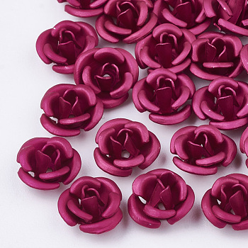 Aluminum Beads, Frosted, Long-Lasting Plated, 3-Petal Flower, Fuchsia, 6x4.5mm, Hole: 0.8mm