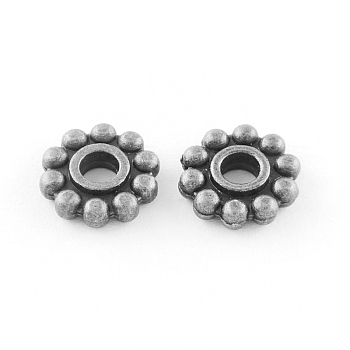 Flower Tibetan Style Alloy Beads, Cadmium Free & Lead Free, Antique Silver, 9.5x2mm, Hole: 3mm, about 1995pcs/1000g