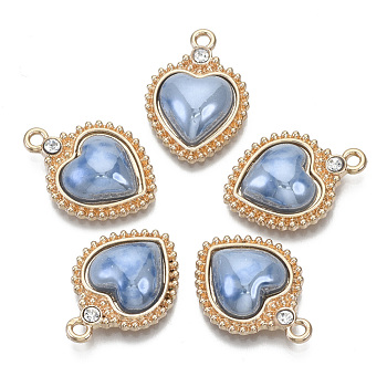 Porcelain Pendants, with Light Gold Plated Brass Findings and Crystal Rhinestone, Heart, Cornflower Blue, 23x16x5mm, Hole: 1.8mm