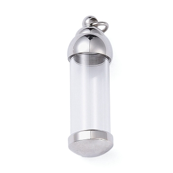 304 Stainless Steel Big Pendants, with Glass, Bottle, Stainless Steel Color, 45.5x13.5mm