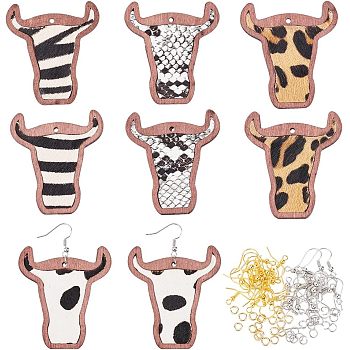 DIY Cattle Head Dangle Earring Making Kit, Including Leopard Print Pattern Cowhide Leather Big Pendants, Brass Earring Hooks, Brown, 86Pcs/box