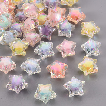 Transparent Acrylic Beads, Bead in Bead, AB Color, Faceted, Star, Mixed Color, 14x15x8.5mm, Hole: 2mm, about 518pcs/500g