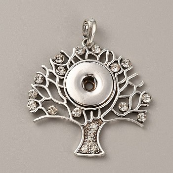 Alloy Rhinestone Hang Snap Base Big Pendants, for Interchangeable Snap Charms Jewelry Making, Tree of Life, Platinum, 50x50x5mm, Hole: 4x7mm