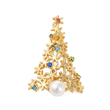 Rhinestone Alloy Brooches, Christmas Enamel Pins, Christmas Tree, 41x27mm