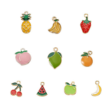 Alloy Enamel Pendants, Fruits, Light Gold, Mixed Color, 30pcs/set