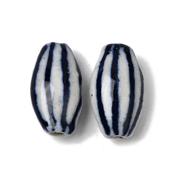 Handmade Porcelain Beads, Oval, Blue and White Porcelain, Marine Blue, 20~20.5x11.5~12x8~9mm, Hole: 1.8mm