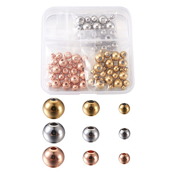 304 Stainless Steel Spacer Beads, Round, Mixed Color, 4~8x3~7mm, Hole: 1~2.5mm, 90pcs/box