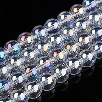 Electroplate Transparent Glass Beads Strands, AB Color Plated, Round, Clear AB, 6~6.5mm, Hole: 1.4mm, about 67~70pcs/strand, 14.76 inch~15.16 inch(37.5~38.5cm)