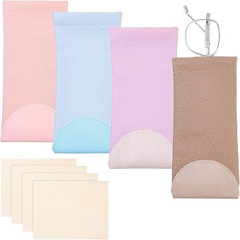 Nbeads 4Pcs PU Imitation Leather Glasses Case, for Eyeglass, Sun Glasses Protector, Multifunctional Storage Bag, with 4Pcs Suede Polishing Cloth, Rectangle, Mixed Color, Glasses Case: 178x85x6mm, Polishing Cloth: 95x75x2mm