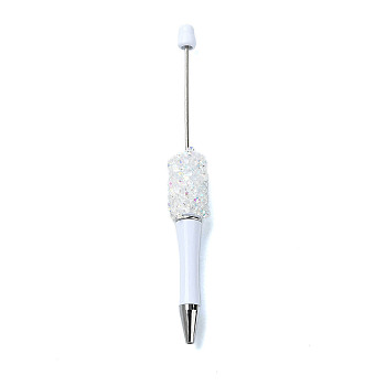 Plastic Beadable Pens, Resin Rhinestone Ball-Point Pen, for DIY Personalized Pen, White, 145x16mm