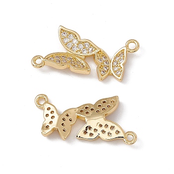 Brass Micro Pave Clear Cubic Zirconia Pendants, Butterfly Charm, Real 18K Gold Plated, 11.5x23.5x3mm, Hole: 1.2~1.4mm