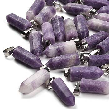 Natural Lepidolite Pendants, with Stainless Steel Color Plated 201 Stainless Steel Snap on Bails, 25.5~26.5x8~9x8~9mm, Hole: 7x4mm