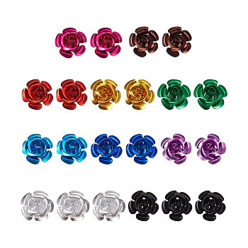 300pcs 10 colors Aluminum Cabochons, Nail Art Decoration Accessories, for DIY Mobile Phone Decoration Accessories, Flower, Mixed Color, 15x15mm, 30pcs/color