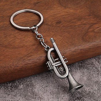 Alloy Keychain, Music Gift Pendant, Musical Instruments, Antique Silver, 10.2x3.5cm