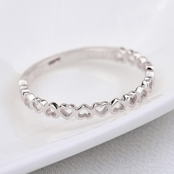 Alloy Finger Rings, Hollow Heart, Platinum, US Size 7(17.3mm)