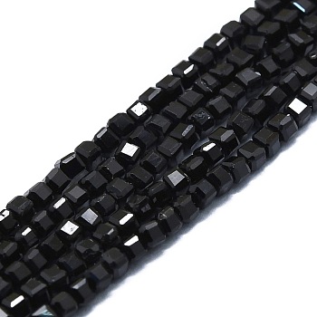 Natural Black Tourmaline Beads Strands, Faceted, Cube, 2x2x2mm, Hole: 0.6mm, about 182pcs/strand, 15.16''~15.55''(38.5~39.5cm)
