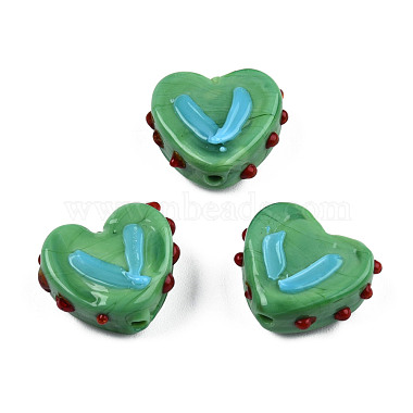 Medium Sea Green Heart Lampwork Beads