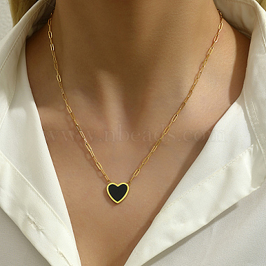 Natural Shell Heart Pendant Necklaces with Golden Stainless Steel Paperclip Chains(EU3732-1)-4