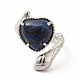Natural Lapis Lazuli Heart with Snake Open Cuff Ring(RJEW-P082-02P-10)-3