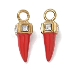 304 Stainless Steel Enamel Pendants, Hot Pepper Charms, with Rhinestone, Ion Plating(IP), Real 18K Gold Plated, 20x7x6.5mm, Hole: 3mm(STAS-K330-08G)