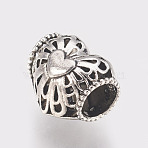 Hollow Alloy European Beads, Large Hole Beads, Heart, Antique Silver, 10x11x9mm, Hole: 5mm(MPDL-L016-11AS)