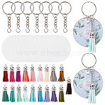 DIY Flat Round Blank Wood Keychain Making Kits, with Jump Ring and Tassel, Mixed Color, 49.5x3mm, Hole: 5mm(DIY-SP0002-28)