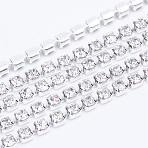 Brass Rhinestone Strass Chains, Rhinestone Cup Chains, Silver Color Plated, Crystal, 2.6mm, , about 10yards/bundle(CHC-T003-SS10-01S)