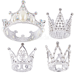 4Pcs 4 Styles Alloy Rhinestones Crown Cake Decoration, for Birthday Cake Decoration, Silver, 31.5~65x31.5~44mm, Hole: 2~3mm, Inner Diameter: 27~62mm, 1pc/style(DIY-SP0003-26S)