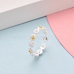 925 Sterling Silver Micro Pave Clear Cubic Zirconia Open Cuff Rings for Women, Flower, with S925 Stamp, Golden & Silver, 4.5mm, Inner Diameter: 17mm(STER-N016-137SG)