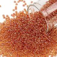 TOHO Round Seed Beads, Japanese Seed Beads, (365) Inside Color Light Topaz/Pomegranate Lined, 11/0, 2.2mm, Hole: 0.8mm, about 1110pcs/bottle, 10g/bottle(SEED-JPTR11-0365)